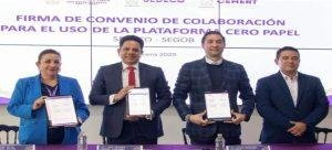 Segob y Sedeco firman convenio para el uso de la plataforma Cero Papel en Tlaxcala
