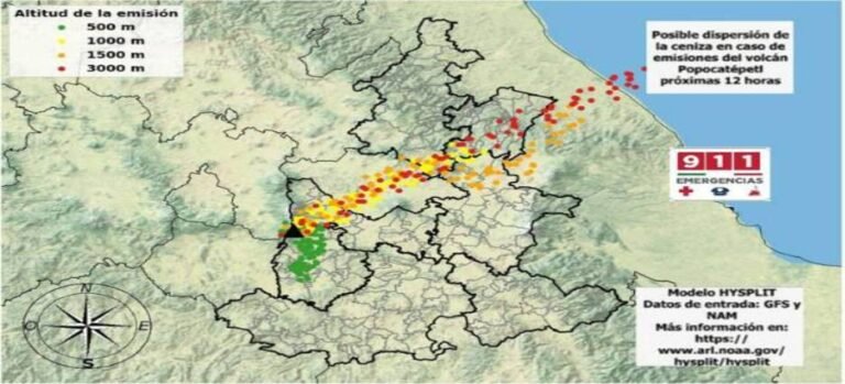 Pronostican posible dispersión de ceniza del Popo hacia Tlaxcala y Veracruz