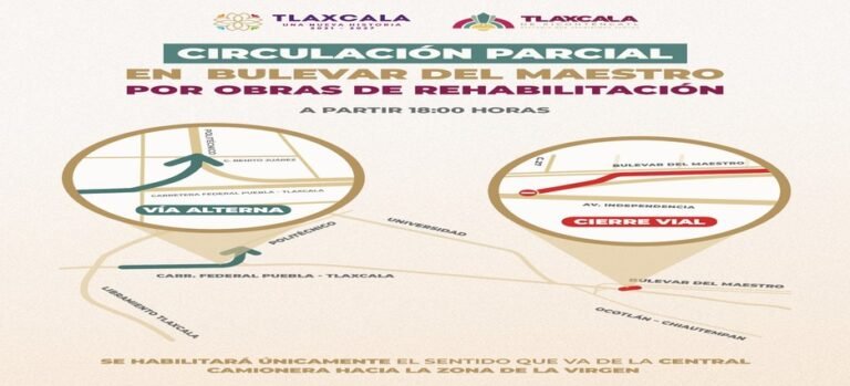 Ayuntamiento de Tlaxcala informa que habilitará un solo sentido en el Bulevar del Maestro