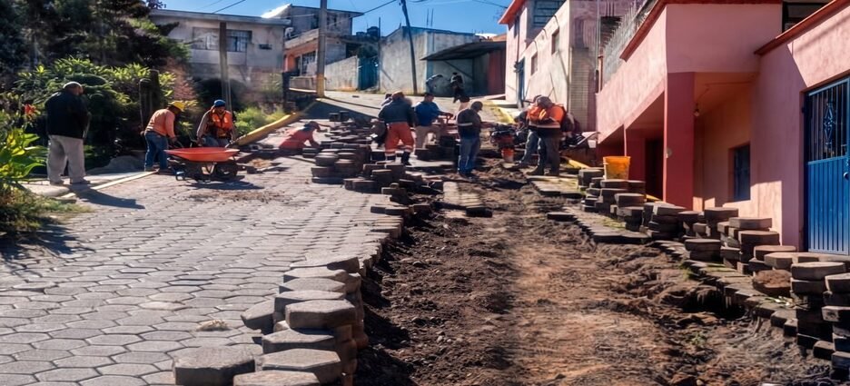 Rehabilitan adoquín dañado por lluvias en Cuauhtelulpan, Tlaxcala